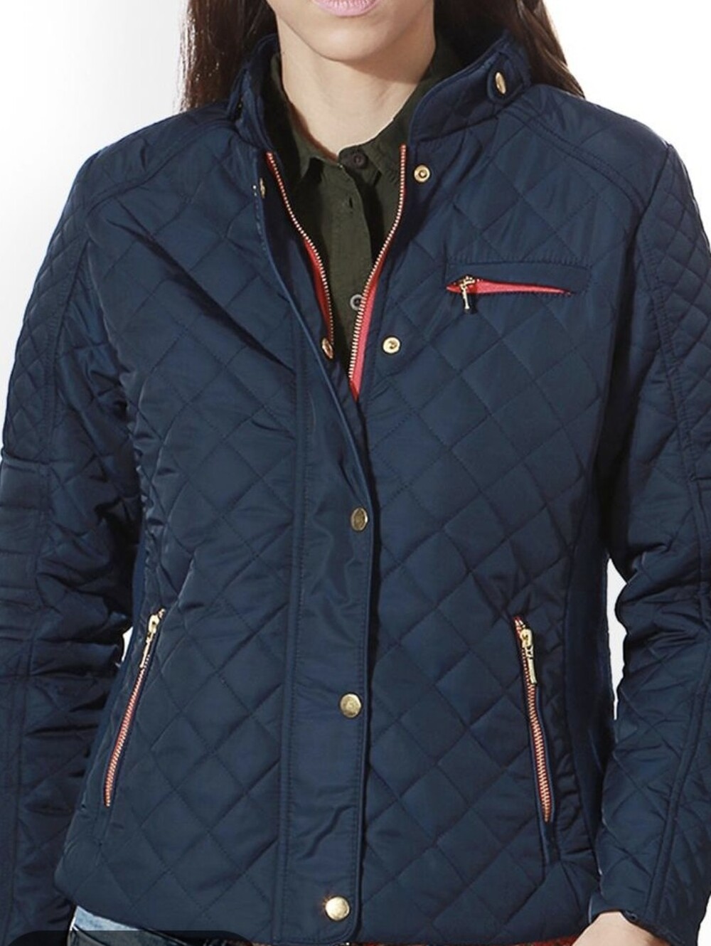 Zara Navy Quilted Puffer Jacket with Gold Accents
